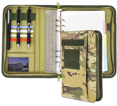 Armee-Militär-Padfolio-Ringbuch mit Reißverschluss, Portfolio-Organizer und taktischer Notizbuchhülle für A5-Ordner, kleiner OCP-Ordner, Planer für Herren, 6-Ringbuch-Organizer, Militär-Notizbuchhülle