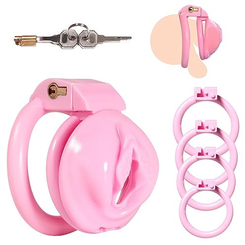 BDSMYOU Peniskäfig,Keuschheitskäfig Herren,Rosa Fufu Clip Chastity Nachahmung Frauen Vagina,mit 4 Arc Penisring Cockring,Chastity Cage Male,Keuschheitsgürtel für Herren,Penis Cage Penis Käfig (S)