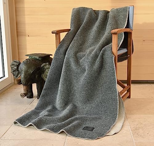 Warme Kuscheldecke Wolldecke Naturalana Doubleface Sofadecke Couchdecke Wohndecke - 100% Schurwolle vom Merinoschaf (kbT) - 150 x 200-220 cm versch. Farben (Grau-Wollweiß, 150 x 220 cm)