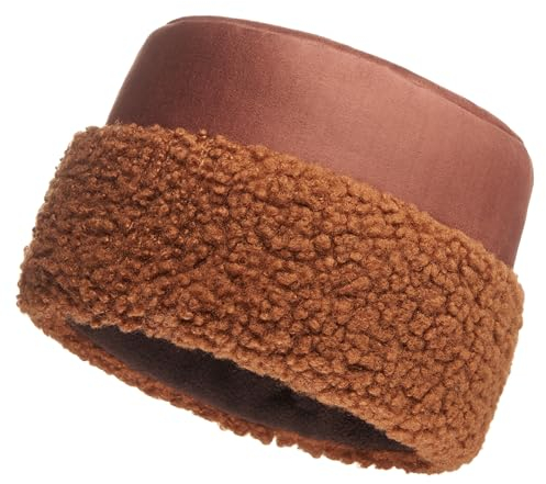 Futrzane Sherpa Mütze mit Fellrand - Wintermütze Damen - Wildleder Russen Hut (M, Braun - Braun Sherpa)
