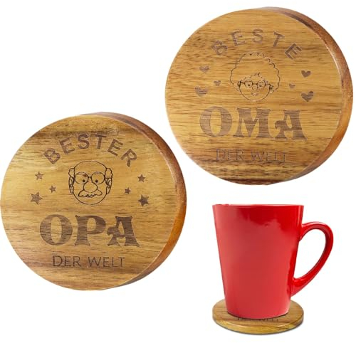 COLOFALLA 2 Stücke Oma Opa Untersetzer Oma weihnachtsgeschenke Opa Weihnachtsgeschenke Geschenk Oma Geschenke für Opa Der beste Großvater Die beste Großmutter der Welt Tassen Tablett Teebrett