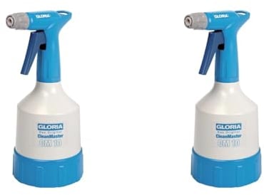 Gloria Handsprüher CleanMaster cm 10 | 1,0 L Sprühflasche für Reinigungsmittel | Für Säuren u. Laugen mit pH 2 bis 12 | Doppelhubpumpe (Packung mit 2)