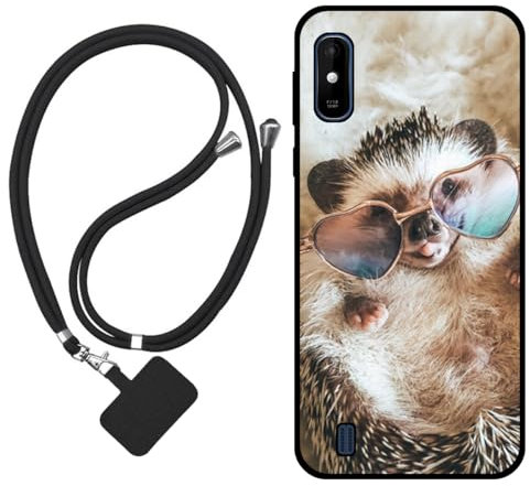 Sunrive Hülle Kompatibel mit Wiko Y81 Case,matt Handyhülle Schutzhülle Etui Karikatur Muster TPU Backcover (Igel) +1x Universale Handykette MEHRWEG