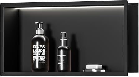 Neohomee Wandnische Dusche Edelstahl mit LED-Licht, Eingebettete Duschnische Schwarz Einzelregal Lagerung für Badezimmer, 60 x 30 cm