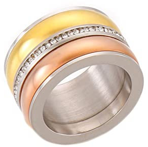 KnSam Deko Ringe Hochzeit Edelstahl, Klassiker Trauring Damen mit Zirkonia, Ring Dreifarbig, Gr.52 (16.6)