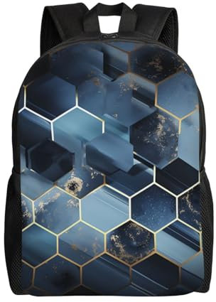 GFLFMXZW Rucksack mit blauen Hexagons und Diamanten, leicht, Laptoptasche, lässiger Tagesrucksack, Reiserucksäcke für Damen und Herren, Schwarz, Einheitsgröße, Reiserucksäcke