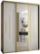MEBLE KRYSPOL Cannes 13 Moderner Schrank mit 3 Schiebetüren mit Kleiderstange, Regalen und Spiegel - Aufbewahrungsschrank für Schlafzimmer, Wohnzimmer - 205,2x200x60 cm - Schwarz Weiß Gold