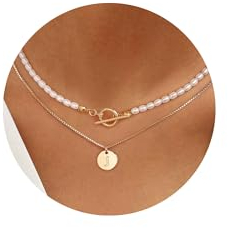 TINGN Perlen Kette, Perlenschmuck, Pearl Necklace, Perlen Weiß, Schmuck Gold, Kette mit J Buchstaben, Kette Mädchen, Mutter Tochter Kette, Layering Kette, Halskette Mädchen, Modeschmuck Kette