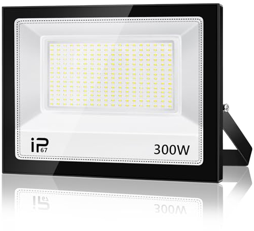 Foco LED Exterior 300W,30000LM 7000K Proyector LED Exterior,IP67 Impermeable 252 LEDs Super Brillante Blanco Frío Luz de Seguridad,Potente Luces Led Exterior para Jardín,Garaje,Terraza,Patio Trasero