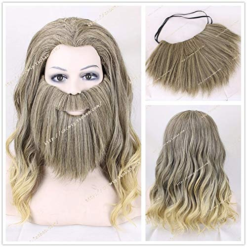 GUANBBD Peluca de Cosplay de Thor Avengers 4 Endgame Loki Disfraz Fat Thor Cosplay peluca con barba resistente al calor pelo sintético Halloween Cosplay peluca