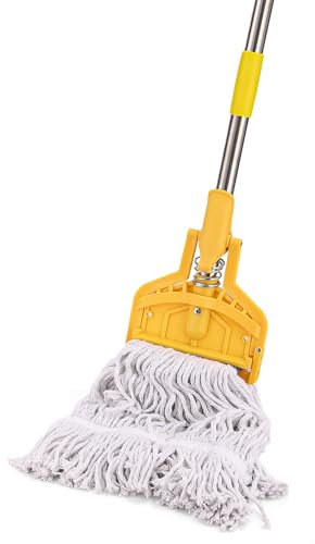 Cotton Mop+Mop Handle Commercial Heavy Duty, 61 inch Metal Commercial Mop Stick for Home, Garage,Office, Workshop, Warehouse Floor Cleaning, 1 Pack