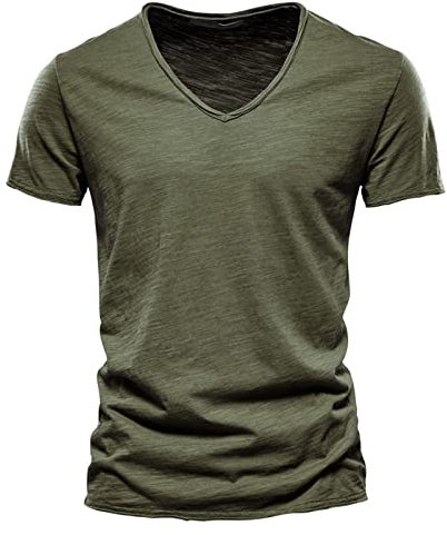 Camiseta para hombre, monocolor, cuello en V, manga corta, informal, elegante, camiseta de manga corta, camiseta deportiva 2024, camiseta deportiva de calle, camiseta para hombre, tiempo libre, Verde