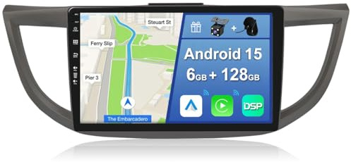 [6GB+128GB] Android 15 2 DIN Autoradio para Honda CRV 2012-2016-[Integrado CarPlay/Android Auto/DSP/GPS]-IPS 10.1 Pulgada Touch Screen-CAM+Mic-Dab/Bluetooth 5.0/AHD Cámara