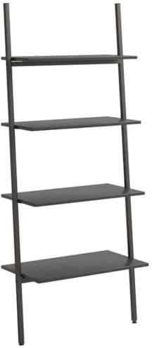 SDWEHO7 Leiterregal 4-stufiges Wandlehnregal Standregal mit Ablagen, schräg, lehnt an der Wand, Bücherregal, Wandregal für Arbeitszimmer und Wohnzimmer, Schwarz 64x34x150,5 cm
