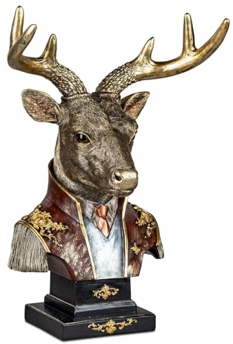 formano Antik-goldene Hirsch Büste - Replik 45 cm Kunststein Skulptur Handbemalt Relief Deko Figur Jagd Trophäe Wohnzimmer Accessoire Nachbildung zum Stellen
