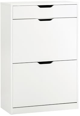 SoBuy Schuhkipper mit 4 Klappen Schuhregal mit 8 Ablageflächen Schuhschrank schmal Schuhkommode Schuhablage Weiß BHT ca. 60x90x30cm FSR180-W