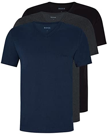 BOSS Herren Classic T-Shirts Kurzarm Shirts Pure Cotton V-Neck 3er Pack, Farbe:Mehrfarbig, Artikel:-497 Black/Anthracite/Navy, Größe:S