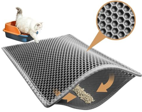 Westspark Cat Litter Mat, 75x55 cm Double Layer Cat Litter Tray Mat, EVA Urine and Waterproof Material (Gray)