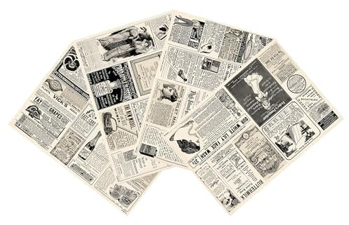 Dinnergut | 4x12 Papier-Tischsets mit Newspaper Motiv | 48 Stück DIN A3 | Premium Papier | Tischunterlage mit Vintage-Anzeigen | Zeitung, Mottoparty | Einweg Platzset für Tischdeko
