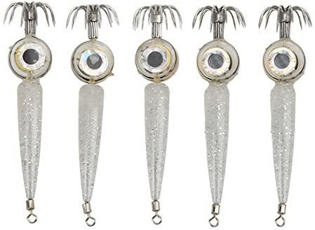 Topyond Gancio per Polpo a LED, 5 Pezzi Luce per attrazione dei Pesci Forte penetrazione Luce Elettronica per Polpo da Pesca in Acciaio ad Alto tenore di Carbonio per la pescaBlu (Bianco)
