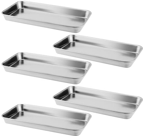 HEIYUET 5 Stück Instrumententablett Klein, Edelstahl Tablett Klein Rechteckig, Labortablett Nützliches Werkzeug Edelstahl Tabletts für Labor, 22,5 x 11,7 x 2 cm
