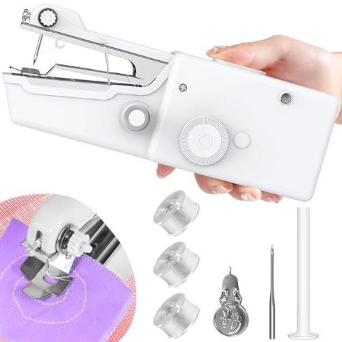 Handnähmaschine Tragbare, Schnelles Nähen Mini Nähmaschine für Anfänger Nähmaschinen mit Spulen für Zuhause, Reisen und DIY, Nähmaschinen mit Zubehör, Handnähmaschine mit Unterfaden für Stoffe