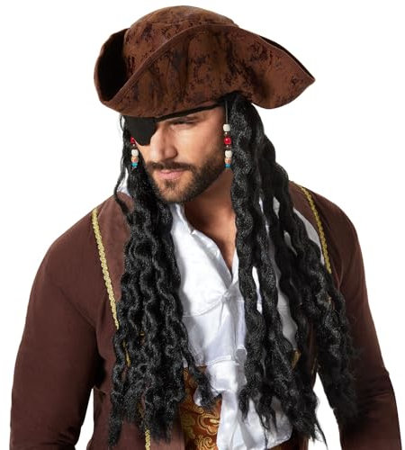 dressforfun Piraten Hut, Kapitän Mütze mit Haaren, Accessoire für Piratenkostüm Herren, Piratin Kostüm Damen, Piratenhut für Piraten Kostüm Frauen und Pirat Herren Hut, Kapitän Kostüm, Piraten Schmuck