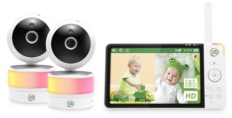 LeapFrog LF920-2HD Babyphone mit Kamera, 2 Kameras, Farb-Nachtsicht, 7“ HD 720p Display, Split Screen, 360 Grad Pan-Tilt, 8X Zoom, Nachtlicht, Feuchtigk.-/Temp.Sensor, sichere Übertragung