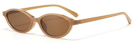 Long Keeper Ovale Sonnenbrille für Damen Mode Kleine Katzenaugen Sonnenbrille Schmal Rahmen Oval Brille UV400 Schutz (Braun Braun)