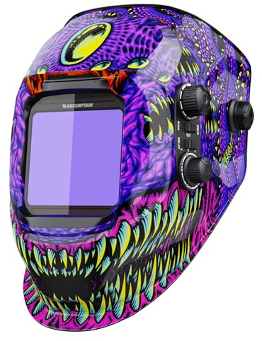 ARCCAPTAIN Auto Darkening Welding Helmet, 3.94X3.66 Large Viewing Screen True Color Welding Hood with 4 Arc Sensor Solar Powered, Wide Shade 4-5/5-9/9-13 Welding Mask (Cthulhu)
