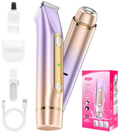 Intimrasierer für Frauen, 2-in-1 Dual Head Rasierer Damen, Elektrischer Damenrasierer Bikini Trimmer Damen Intimbereich, IPX6 Wasserdicht Kabelloser Wet & Dry Rasierer für Gesicht und Körper