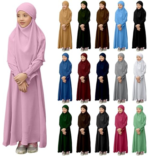 Surttan Gebetskleidung Für Kinder, Mädchen Muslim Kleider, Lange Ärmel Abaya Ohne Hijab, Islam Kleidung Frauen, Damen Muslimische Kleid Set, Gebetskleid Jilbab Khimar Ramadan Für 4-12 Jahre