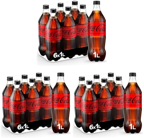 Coca-Cola Zero Zuccheri – 6 Bottiglie da 1 L, Tutto il Gusto della Formula Coca-Cola Senza Calorie, in bottiglia PET 100% Riciclabile, Bevanda Analcolica con Edulcoranti (Confezione da 3)
