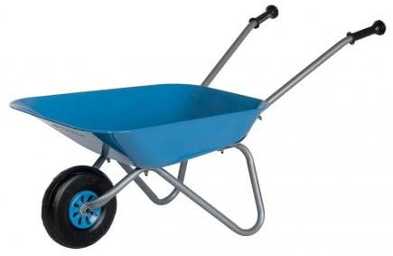Brouette en Metal Enfant, Bleue/Grise - Benne 25kg Max, 80x38x41cm - Accessoire, Outil Jardin - des 2,5 Ans - Set Jouet Plein air + Carte