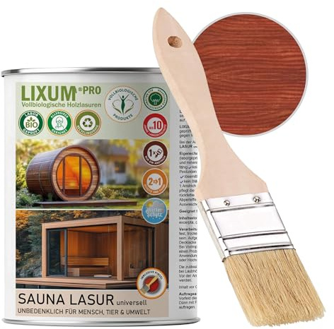 LIXUM PRO 100% biologische & natürliche BIO Sauna & Fasssauna Holzlasur - Holzschutz & Holzpflege, Farbe: Bordeaux 0.40, Inhalt:335 ml (ca.10m²)