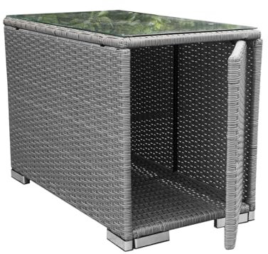 Calma Lux® Couchtisch Beistelltisch Gartentisch Teetisch Tisch Gartenmöbel Kaffeetisch Balkontisch Terrasse Abstelltisch mit Stauraum und Glassplatte 75x40x50cm Poly Rattan Glas (Grau)