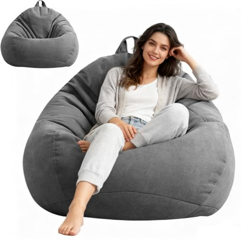 Umllpet Pouf XL, a forma di goccia, solo rivestimento (senza imbottitura), per adulti e bambini, da gioco, per soggiorno, camera dei bambini, divano, decorazione esterna, 100 x 120 cm (grigio scuro)