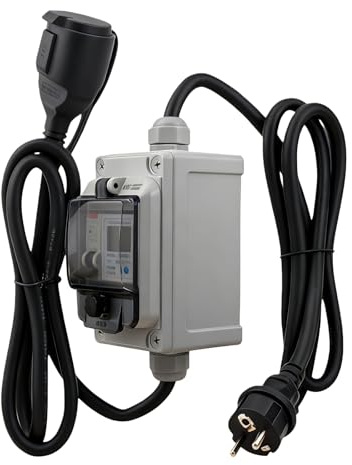 Mobiler Digitaler Stromzähler 230V 16A, IP67 wasserdicht Outdoor KWH Messgerät mit FI Schutzschalter, Zwischenzähler Strom mit Stecker & Kupplung für Wohnmobile Elektrofahrzeuge Camping Haushalte