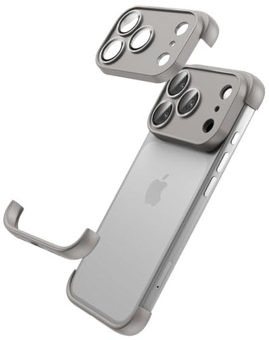 MIMGOAL Hülle für iPhone 17 Pro Rahmenloser Bumper Kameraschutz Titan Grau | Rahmenloses Minimaldesign, Integrierter Kameraschutz, Erhöhter Displayrand, Stoßdämpfender TPU-Rahmen