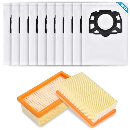 Kit 10 Sac Aspirateur pour WD4 WD5 WD6 MV4 MV5 MV6, Sac Aspirateur avec 2 Filtre, pour Karcher 2.863-005.0 WD4 WD5