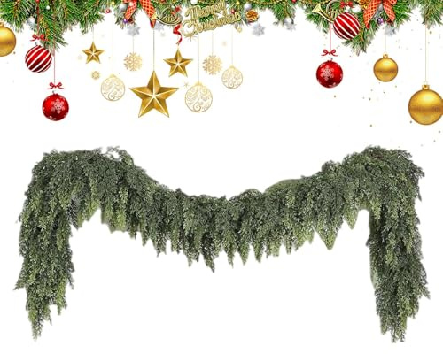 Tyinerc Künstliche Zeder Girlande - Dicke Winter Tür Zeder Girlande | Deko für Haustür Wohnzimmer Terrasse Garten Innenbereich Kaminumrandung Wand
