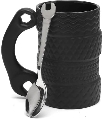 Autoreifen Kaffeebecher 450ml | Reifen Design Tasse für Männer | Lustiges Geschenk für Autofans, Mechaniker & Werkstatt | Keramik Becher für Kaffee und Tee