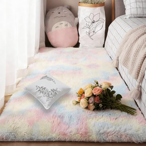 GOUSANG Hochflor Teppich Wohnzimmer 130 x 220 cm Anti Rutsch Waschbarer Teppich Moderne für Terrasse Und Garten, Mehrfarbig