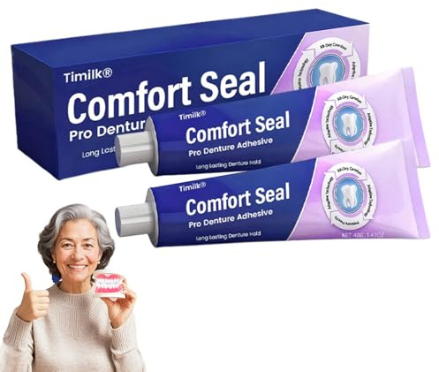 Timilk Comfort Seal Pro Denture Adhesive, Professional Denture Adhesives Gel, Timilk Teeth Adhesive, Dentures Fixation Dental Glue for False Teeth (2 Pcs)