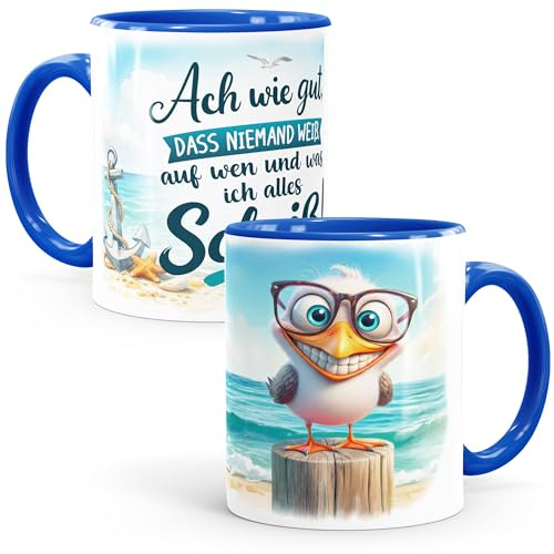 MoonWorks® Tasse Möwe Spruch - Ach wie gut dass niemand weiss - Bürotasse lustige Kaffeebecher fürs Home Office - Geschenkidee Kollegen Weiss-innen-royal standard