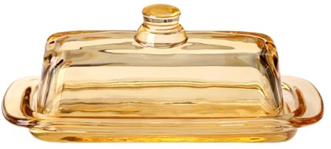 Cocoarm Beurrier en Verre avec Couvercle Hermétique, Beurrier Rectangulaire pour Conserver le Beurre Frais, Verre Robuste avec Poignée, Compatible Réfrigérateur et Lave-vaisselle, (ambre)