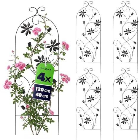 KADAX 4er Set Metall Rankgitter 40 x 120 cm, Rankhilfe für Kletterpflanzen, Garten Spalier aus pulverbeschichtetem Stahl, Pflanzenstütze für Rosen & Clematis
