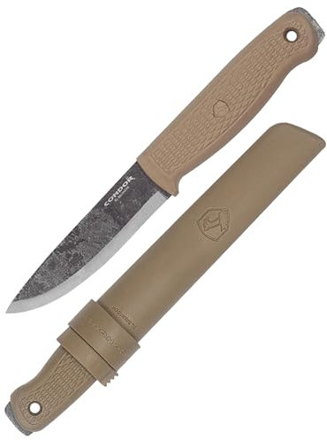 Condor Outil et couteau Terrasaur Couteau à lame fixe Desert – Acier à haute teneur en carbone 1095 – Gaine en polypropylène résistant aux impacts – Bord scandinave – Épaisseur 3 mm – Lame de 10,7 cm