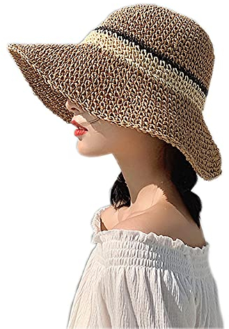 WITERY Femme Chapeau de Paille Capeline de Soleil Été Anti-UV UPF 50+ Pliable Capeline Tresse Été Fedora Pare-Soleil Large Bord Plage Voyage Chapeau Panama