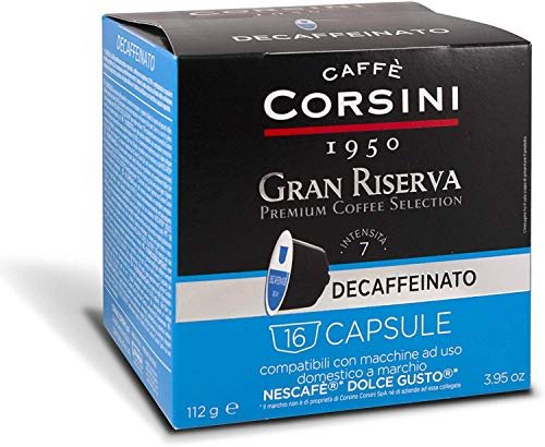 Caffè Corsini - 96 Capsules Compatibles Dolce Gusto, Gran Riserva Décaféiné, 6 Boîtes de 16 Capsules, 672g